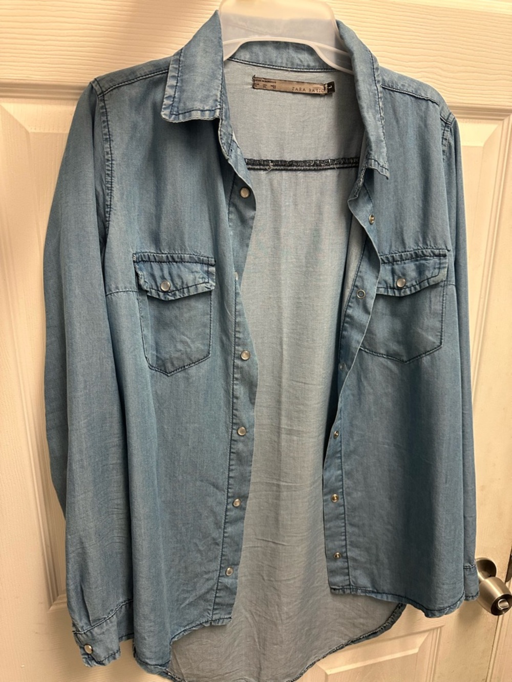 Zara Light Wash Denim-Style Button Down Shirt